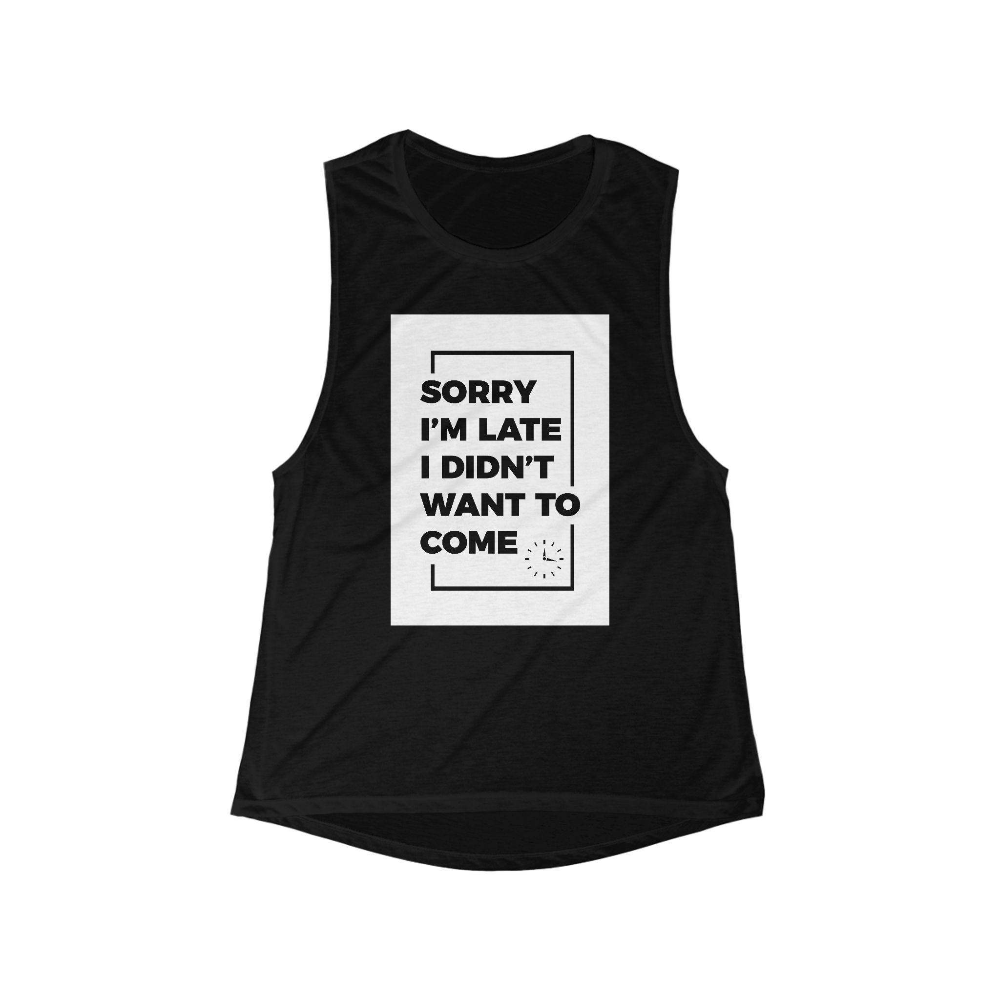 Women's Flowy Scoop Muscle Tank: Sorry I'm Late Tank Top, Casual Summer [...]