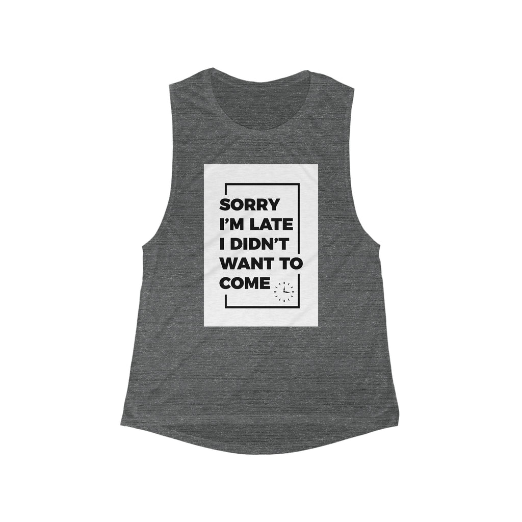 Women's Flowy Scoop Muscle Tank: Sorry I'm Late Tank Top, Casual Summer [...]