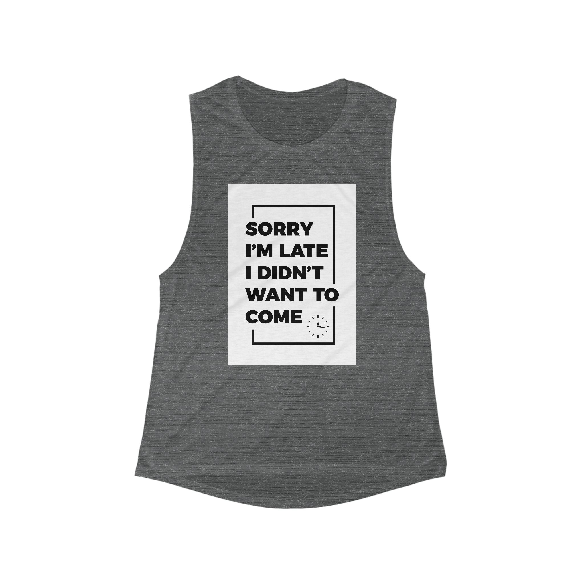 Women's Flowy Scoop Muscle Tank: Sorry I'm Late Tank Top, Casual Summer [...]